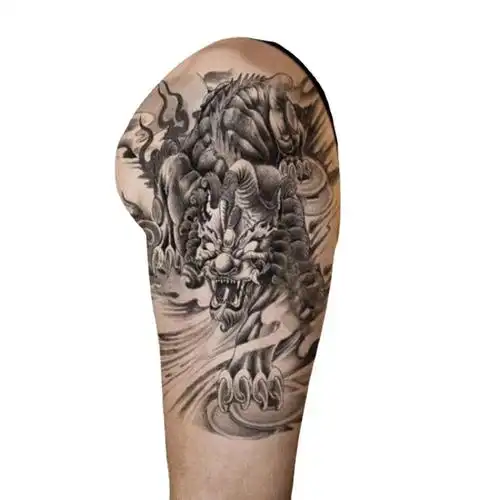 纹身贴男麒麟貔貅穷奇持久花臂半臂手臂仿真刺青贴纸买包邮办公室