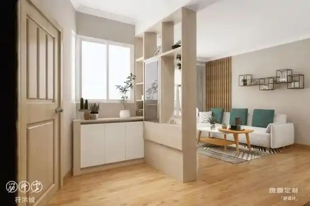 开门见厅最直接的解决方法就是做隔断来遮挡,一字型玄关柜,或者l型