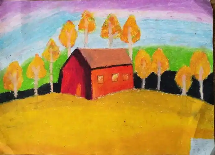 美术小组蜡笔风景画欣赏