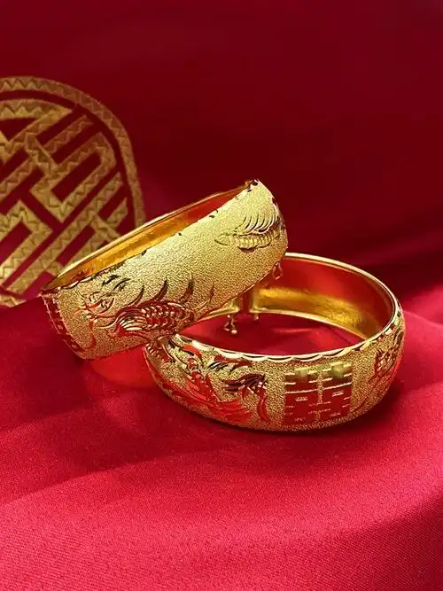 婚庆铜镀沙金龙凤手镯薄软款仿真黄金假镯子新娘结婚三金首饰婚嫁