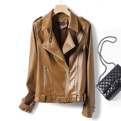 海宁真皮皮衣女短款 时尚 黑色绵羊皮机车皮夹克外套 - 女装/女士精品