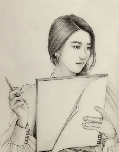 女性人物肖像铅笔画画面精致真实的铅笔画图集