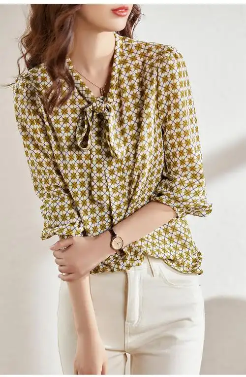 梵希蔓长袖碎花衬衫女2021秋季新款洋气减龄上衣百搭职业气质衬衣 f8