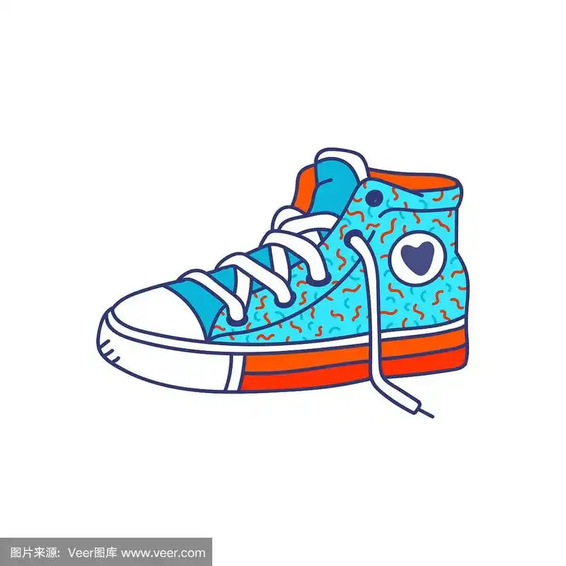 彩色时尚运动鞋卡通图标,素描矢量插图孤立.