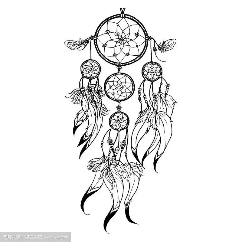 涂鸦捕梦网与羽毛装饰隔离在白色背景矢量插图.涂鸦追梦人说明