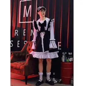 男生反串女仆洛丽塔洋装 黑白lolita服装 女装大佬搞笑派对演出服