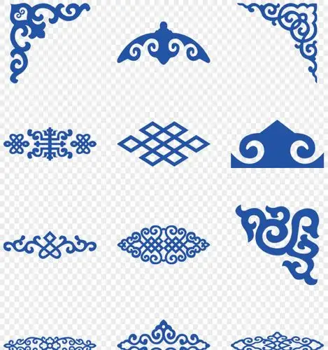 100款蒙古花纹花边祥云图案祥纹边框png免扣素材