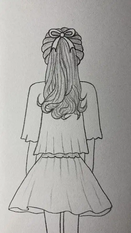 画马尾辫女孩背影