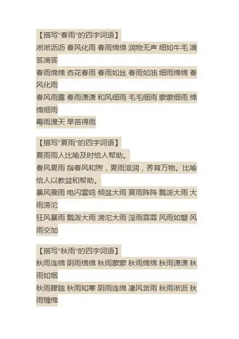 描写雨的四字词语 - 百度文库