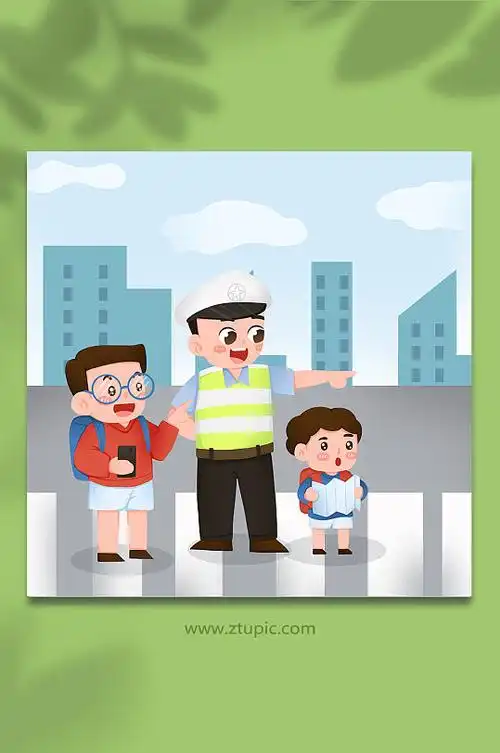 指路问路交警人物交通插画