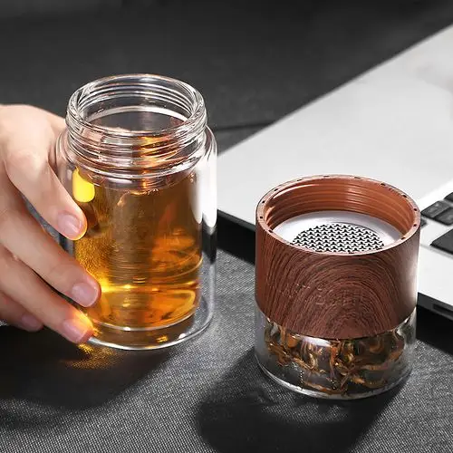 一键茶水分离茶杯过滤茶叶高硼硅玻璃杯玻璃杯