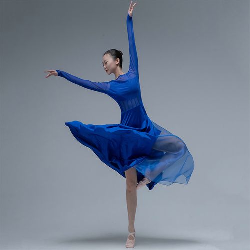 现代舞蹈演出服装如愿嘉年华蓝修身表演服装车展连衣裙练习裙女装