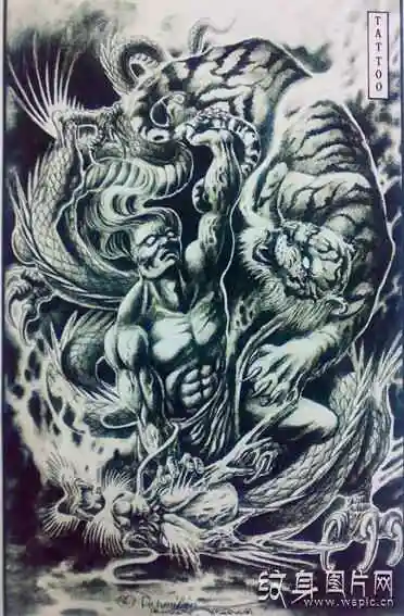 来自佛教的护卫尊者降龙伏虎纹身图案及手稿欣赏
