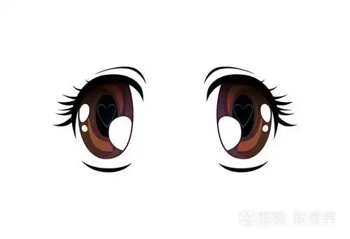 明亮的眼睛与学生的心的形状, 美丽的眼睛与光反射漫画日本风格的矢量