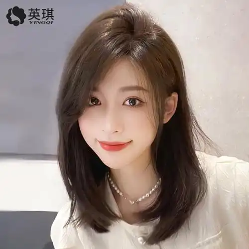 英琪假发女中长发偏分刘海蓬松锁骨发全真自然真发头套韩式发型
