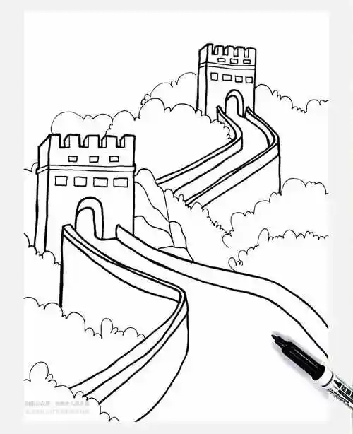 儿童画教程|趣味线描美术课程《中国印象之"万里长城"》