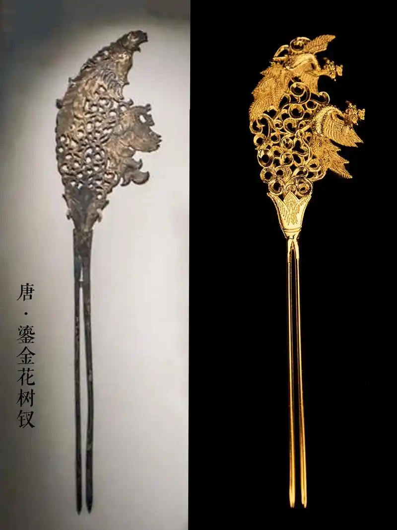 复刻唐风·鎏金花树钗 敦煌壁画同款发簪.可以做唐代供养人发饰 - 抖