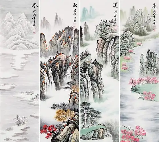 山水四条屏 宋唐力作竖幅条屏山水画《春夏秋冬》(作品来源:易从网)