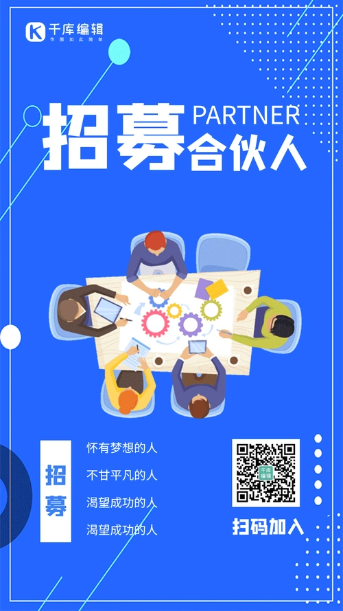 合伙人招募创意蓝色动态海报