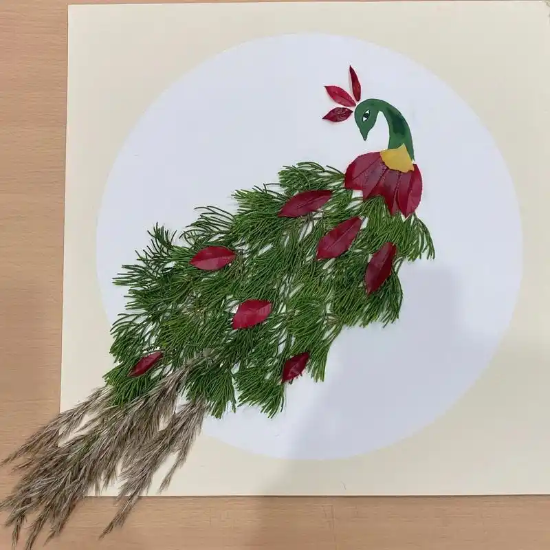 树叶贴画—孔雀08 08