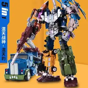 变形机器人金刚玩具男孩五合一超大合体混天战神豹模型手办机甲