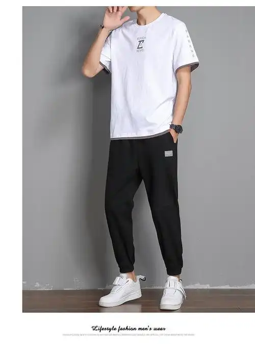 支持国货李宁短袖运动套装男夏季2021新款潮男生搭配一套帅气休闲