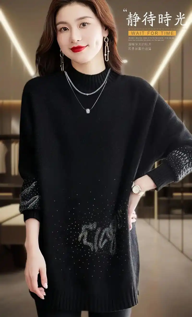 时尚洋气大码宽松中长款毛衣.姐妹们!