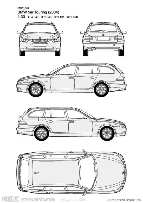 宝马5系bmw5ertouring2004汽车线稿图片