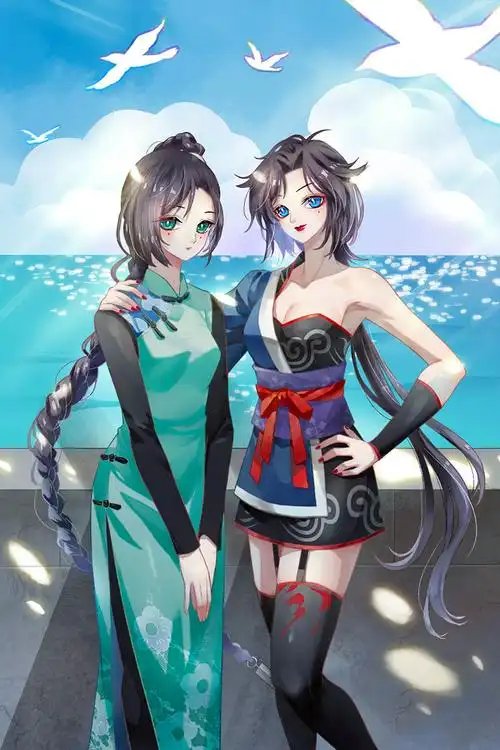 梅花十一,梅花十三姐妹俩海边合.