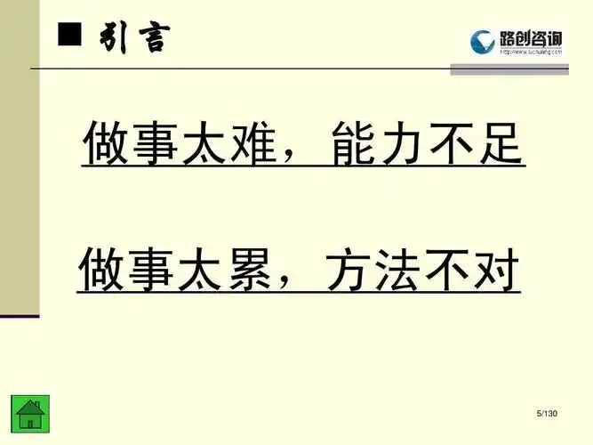 引言 做事太难,能力不足 做事太累,方法不对 5/130