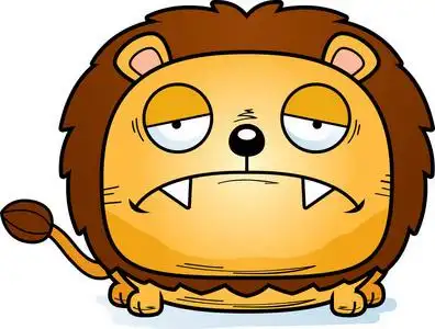 带着悲伤的表情的小狮子的卡通插图照片