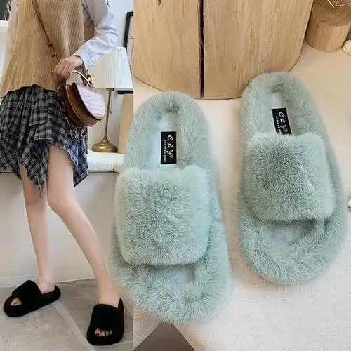 毛毛拖鞋女秋冬网红懒人棉拖鞋