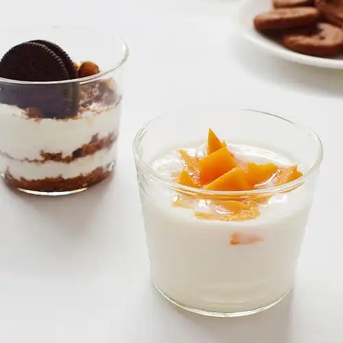 送盖酸奶杯玻璃杯创意布丁杯简约条纹杯耐高温双皮奶碗diy果冻杯