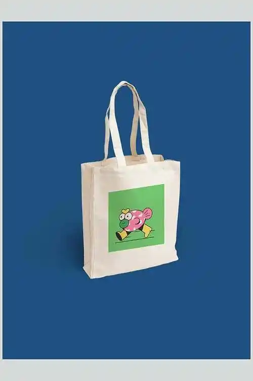 蓝白卡通动物环保袋文创样机