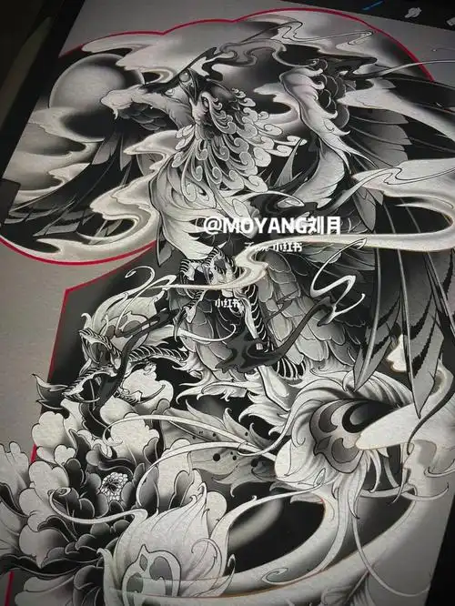 原创新传统凤凰纹身手稿设计