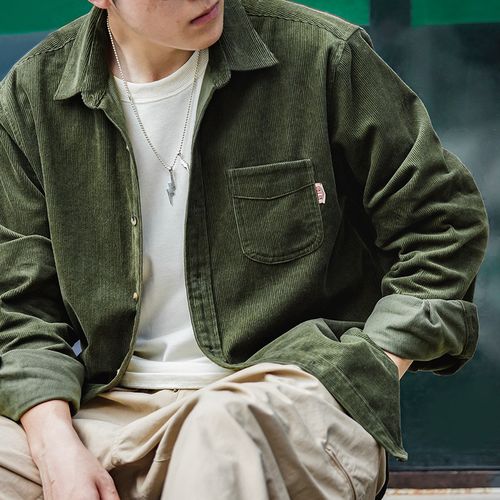 马登工装美式休闲重磅灯芯绒长袖衬衫叠穿内搭外套条绒寸衣男春秋