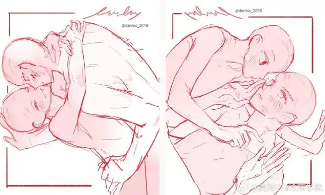 绘画超话#绘画参考##绘画素材#情侣cp双人模板参考
