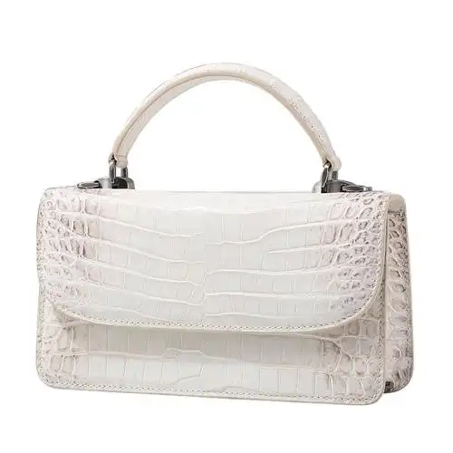 喜马拉雅白手提包单肩真皮鳄鱼皮女包肚皮奢侈品大牌小方包斜挎包