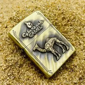 美国原装正版zippo煤油打火机 黄铜盔甲蚊版手工沙漠赛博贴章骆驼