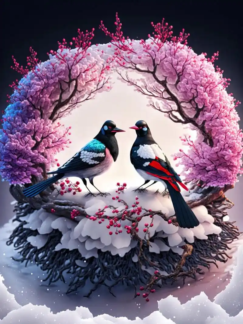 喜鹊报喜 喜鹊自古以来被视为寓意吉祥的鸟.