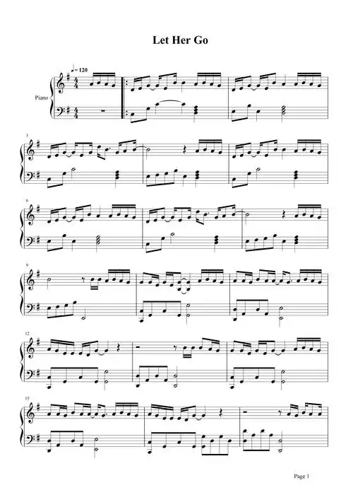 let her go钢琴谱 总要等到失去才懂得珍惜吗1