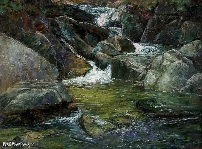 翠绿的溪流风景画-欧内斯特·劳森-绘画大全_原作