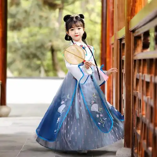 夏装女童汉服中国国风古装超仙儿童襦裙轻纱唐装