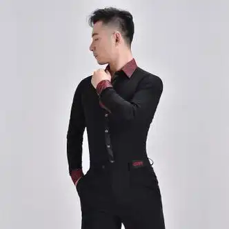 京霆男士跳舞上衣摩登舞华尔兹长袖衬衫网红拉丁舞服交谊舞国标舞衬衣