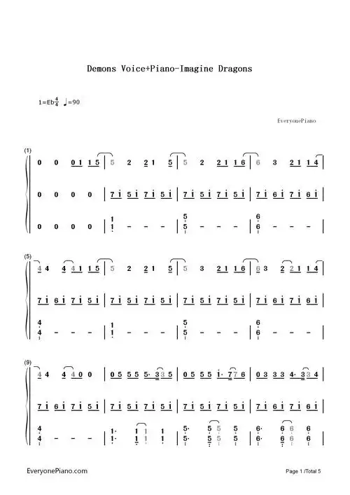 demons 弹唱版-imagine dragons双手简谱预览1
