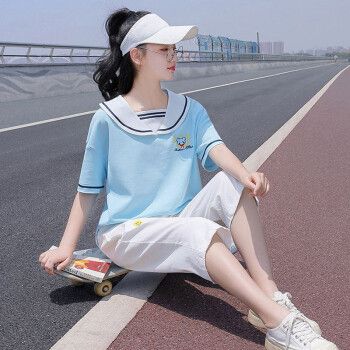 skgoldy时尚舒适夏天穿青少女高中生运动套装短袖短裤女初中生衣服