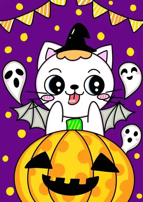 万圣节主题画猫咪儿童创意画简单带线稿