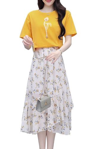 过膝漂亮连衣裙套装今年流行的淑女装夏天穿衣服.有气质什么样夏