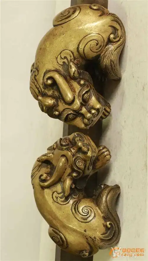 清代雪花金铜 铜貔貅一对 把玩或书案陈设雅器