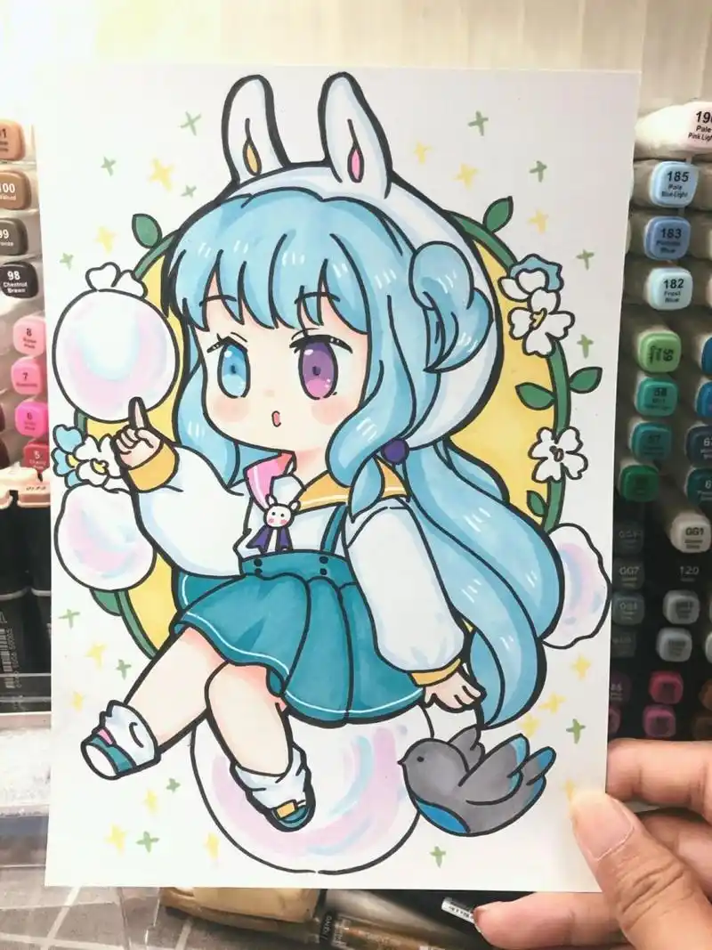 21/100q版动漫女生人物61线稿  临摹请标明出处 9215 马克笔